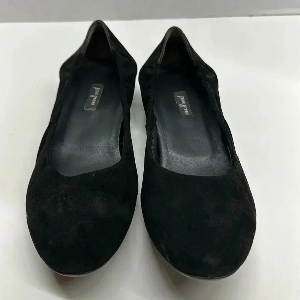Paul Green Suede Scrunch Ballet Flats Slip On Designer Shoes Black UK 5.5 / US 8